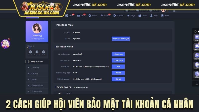 2 cách giúp hội viên bảo mật tài khoản cá nhân