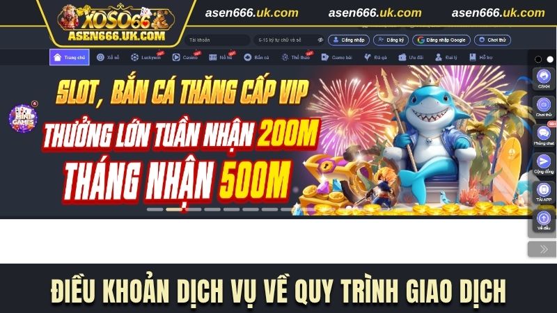 Điều khoản dịch vụ về quy trình giao dịch trên trang cược