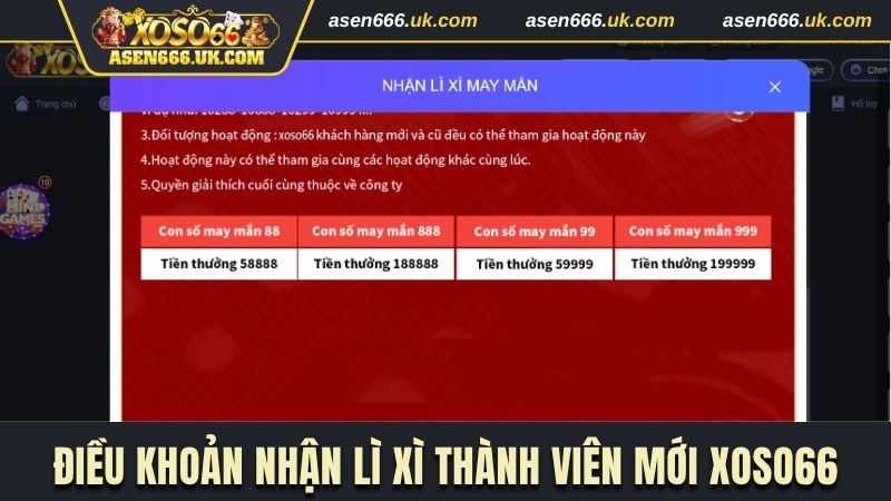 Điều khoản nhận lì xì thành viên mới Xoso66