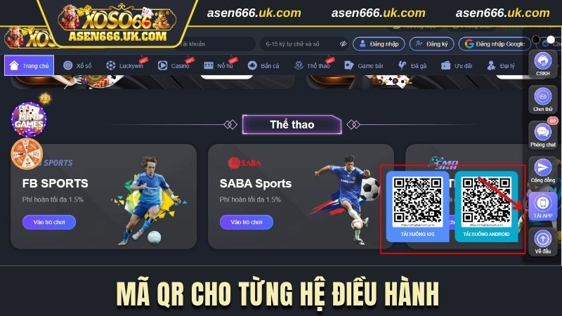 Nhà cái thiết lập mã QR cho cả 2 hệ điều hành 