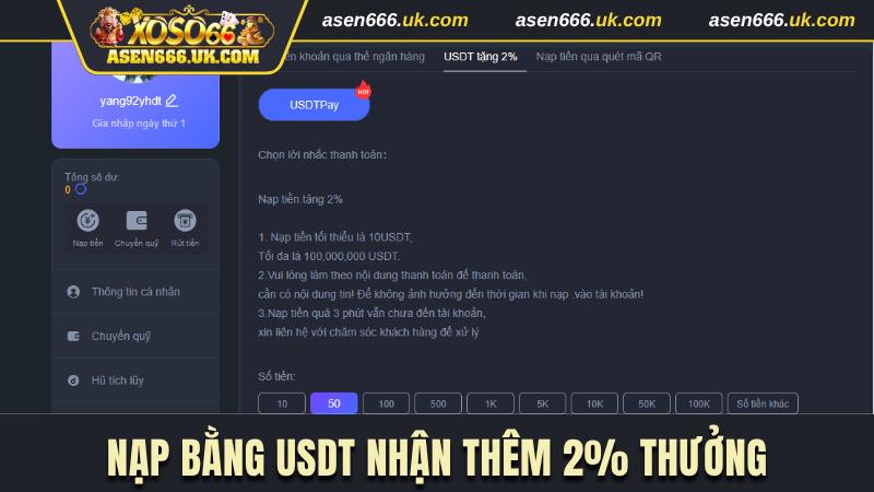 Quy đổi USDT vào ví số dư nhận thêm thưởng