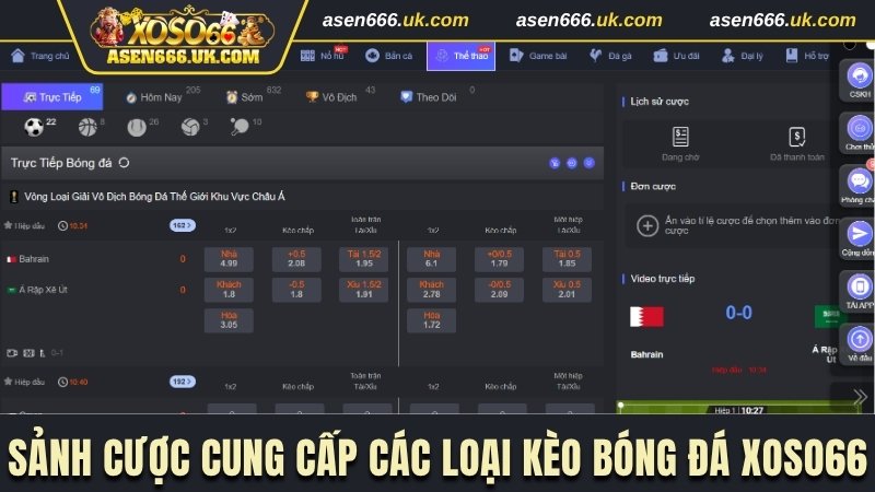 Sảnh cược cung cấp các loại kèo bóng đá Xoso66