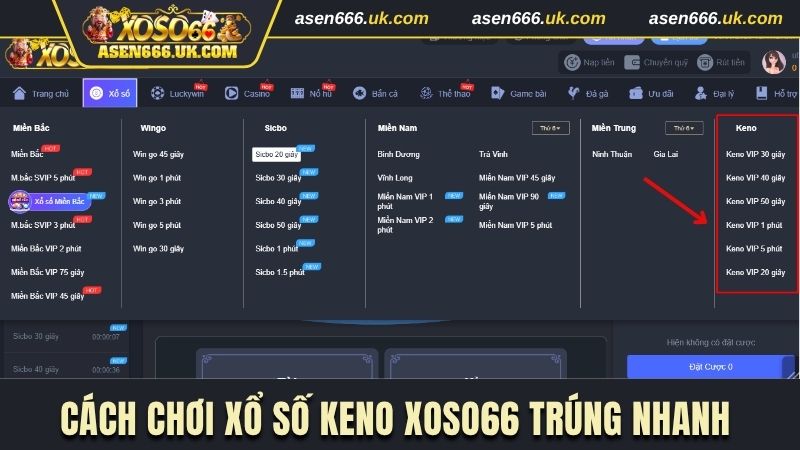cách chơi xổ số Keno Xoso66
